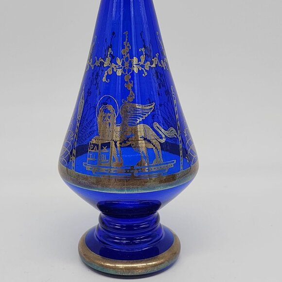 Cobalt Blue Silver Inlay Decanter Bar Set Barware PAX TIBI Angel Lion MCM Vintag - Picture 3 of 8